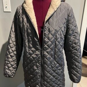 Women's Quilted Gray Jacket with Cream Lining